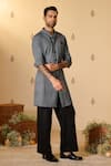 S&N by Shantnu Nikhil_Black Crepe Jersey Embellished Adamas Butti Print Kurta _at_Aza_Fashions