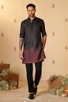 Buy_S&N by Shantnu Nikhil_Black Silk Twill Embellished Adamas Ombre Print Kurta _at_Aza_Fashions