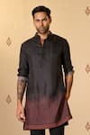 S&N by Shantnu Nikhil_Black Silk Twill Embellished Adamas Ombre Print Kurta _Online_at_Aza_Fashions