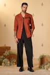 Buy_S&N by Shantnu Nikhil_Orange Rayon Blend Embroidered Monogram Woven Jacket _at_Aza_Fashions