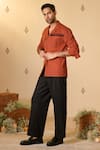 Buy_S&N by Shantnu Nikhil_Orange Rayon Blend Embroidered Monogram Woven Jacket _Online_at_Aza_Fashions