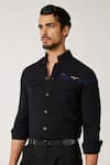 Buy_S&N by Shantnu Nikhil_Black Poly Blend Embellished Crest Colour Block Patchwork Shirt _Online_at_Aza_Fashions