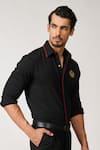 Buy_S&N by Shantnu Nikhil_Black Terylene Embellished Crest Shirt _Online_at_Aza_Fashions