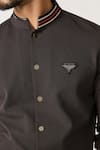 S&N by Shantnu Nikhil_Grey Nylon Embellished Crest Patchwork Shirt _Online_at_Aza_Fashions