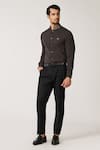 Shop_S&N by Shantnu Nikhil_Grey Nylon Embellished Crest Patchwork Shirt _Online_at_Aza_Fashions