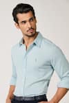 Buy_S&N by Shantnu Nikhil_Blue Pique Knit Embellished Patchwork Shirt _Online_at_Aza_Fashions