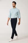 Shop_S&N by Shantnu Nikhil_Blue Pique Knit Embellished Patchwork Shirt _Online_at_Aza_Fashions