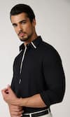 Shop_S&N by Shantnu Nikhil_Black Poly Blend Embellished Piping Contrast Placket Shirt _Online_at_Aza_Fashions