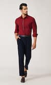 Buy_S&N by Shantnu Nikhil_Red Terylene Embellished Piping Placket Shirt _at_Aza_Fashions