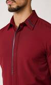 S&N by Shantnu Nikhil_Red Terylene Embellished Piping Placket Shirt _Online_at_Aza_Fashions