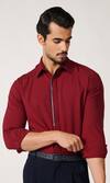 Shop_S&N by Shantnu Nikhil_Red Terylene Embellished Piping Placket Shirt _Online_at_Aza_Fashions