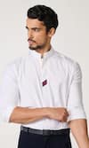 Shop_S&N by Shantnu Nikhil_Off White Terylene Plain Contrast Tape Detailed Placket Shirt _Online_at_Aza_Fashions