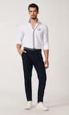 Buy_S&N by Shantnu Nikhil_Off White Cotton Blend Plain Contrast Placket Shirt _at_Aza_Fashions