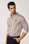 Buy_S&N by Shantnu Nikhil_Brown Poly Blend Stripe Pattern Shirt _Online_at_Aza_Fashions