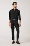 Shop_S&N by Shantnu Nikhil_Black Terylene Plain Collared Shirt _at_Aza_Fashions