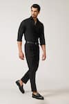 Buy_S&N by Shantnu Nikhil_Black Terylene Plain Collared Shirt _Online_at_Aza_Fashions