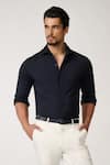 Shop_S&N by Shantnu Nikhil_Blue Terylene Plain Collared Shirt _Online_at_Aza_Fashions