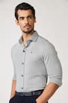 Buy_S&N by Shantnu Nikhil_Grey Cotton Blend Plain Front Buttoned Shirt _Online_at_Aza_Fashions