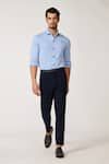 Buy_S&N by Shantnu Nikhil_Blue Cotton Blend Plain Front Buttoned Collared Shirt _at_Aza_Fashions