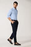 Buy_S&N by Shantnu Nikhil_Blue Cotton Blend Plain Front Buttoned Collared Shirt _Online_at_Aza_Fashions