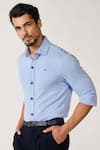 Shop_S&N by Shantnu Nikhil_Blue Cotton Blend Plain Front Buttoned Collared Shirt _Online_at_Aza_Fashions