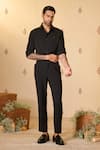 Buy_S&N by Shantnu Nikhil_Black Rayon Blend Suiting Plain Placement Beaded Work Shirt _at_Aza_Fashions