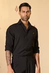 S&N by Shantnu Nikhil_Black Rayon Blend Suiting Plain Placement Beaded Work Shirt _at_Aza_Fashions