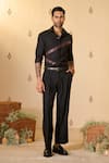 Buy_S&N by Shantnu Nikhil_Black Suiting In Rayon Blend Placement Patch Work Leather Asymmetric Shirt _at_Aza_Fashions