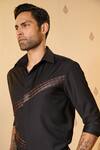 S&N by Shantnu Nikhil_Black Suiting In Rayon Blend Placement Patch Work Leather Asymmetric Shirt _Online_at_Aza_Fashions