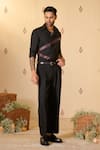 Buy_S&N by Shantnu Nikhil_Black Suiting In Rayon Blend Placement Patch Work Leather Asymmetric Shirt _Online_at_Aza_Fashions