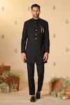 Buy_S&N by Shantnu Nikhil_Black Heavy Weight Twill In Rayon Blend Plain Swirl Buttoned Up Sherwani _at_Aza_Fashions