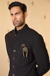 S&N by Shantnu Nikhil_Black Heavy Weight Twill In Rayon Blend Plain Swirl Buttoned Up Sherwani _Online_at_Aza_Fashions