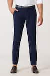 S&N by Shantnu Nikhil_Blue Terylene Plain Trousers _Online_at_Aza_Fashions