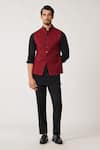 Buy_S&N by Shantnu Nikhil_Red Terylene Plain Pintuck Panelled Waistcoat _at_Aza_Fashions