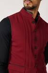 S&N by Shantnu Nikhil_Red Terylene Plain Pintuck Panelled Waistcoat _Online_at_Aza_Fashions