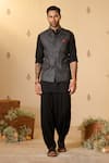 Buy_S&N by Shantnu Nikhil_Black Silk Twill Print Adamas Nehru Jacket _at_Aza_Fashions