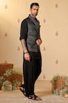 S&N by Shantnu Nikhil_Black Silk Twill Print Adamas Nehru Jacket _Online_at_Aza_Fashions