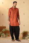 Buy_S&N by Shantnu Nikhil_Orange Silk Twill Print Adamas Long Nehru Jacket _at_Aza_Fashions