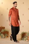 Buy_S&N by Shantnu Nikhil_Orange Silk Twill Print Adamas Long Nehru Jacket _Online_at_Aza_Fashions