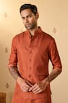 Shop_S&N by Shantnu Nikhil_Orange Silk Twill Print Adamas Long Nehru Jacket _Online_at_Aza_Fashions