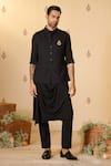 Buy_S&N by Shantnu Nikhil_Black Heavyweight Twill In Rayon Blend Plain Logo Crest Embroidered Nehru Jacket _at_Aza_Fashions