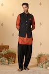 Buy_S&N by Shantnu Nikhil_Black Twill In Rayon Blend Plain Swirl Buttoned Up Nehru Jacket _at_Aza_Fashions