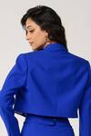 Shop_S&N by Shantnu Nikhil_Blue Moss Crepe Notched Lapel Collar Cropped Jacket _at_Aza_Fashions