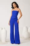 Buy_S&N by Shantnu Nikhil_Blue Moss Crepe Solid Straight Pleat Detailed Corset Top _at_Aza_Fashions