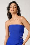 S&N by Shantnu Nikhil_Blue Moss Crepe Solid Straight Pleat Detailed Corset Top _Online_at_Aza_Fashions