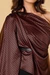 S&N by Shantnu Nikhil_Brown 100% Silk Printed Adamas One Shoulder Draped Top _Online_at_Aza_Fashions