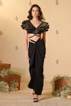 Buy_S&N by Shantnu Nikhil_Black Jersey Embellished Swarovski V Neck Ruffle Detailed Crop Top _at_Aza_Fashions