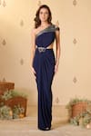 Buy_S&N by Shantnu Nikhil_Blue Jersey One Shoulder Draped Gown _at_Aza_Fashions