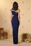 Shop_S&N by Shantnu Nikhil_Blue Jersey One Shoulder Draped Gown _at_Aza_Fashions