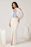 Buy_S&N by Shantnu Nikhil_Off White Shimmer Chiffon Printed Floral Round Corset Gown _at_Aza_Fashions